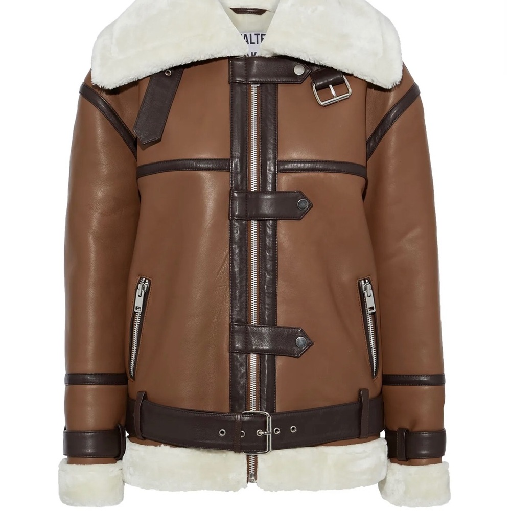 🆕 Kat Belted Shearling Jacket In Brown WALTER BAKER - Picture 2 of 8
